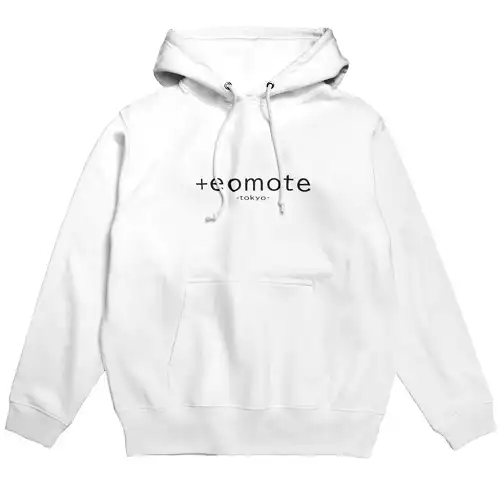 eomoteのシンプルなロゴ（文字のみ）が入ったパーカー（白）
